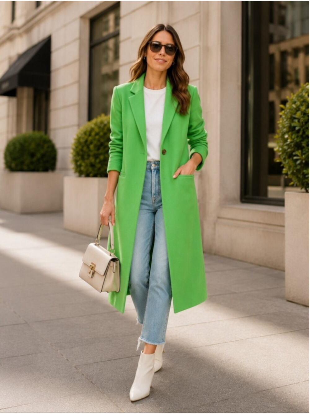 Something Navy Bright Green One-Button Long Coat – Size M